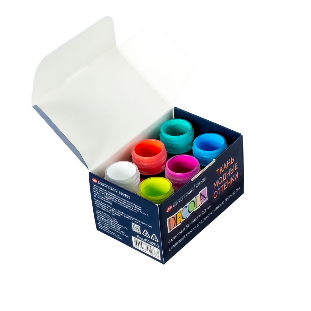 Контур акриловый по ткани "Декола модные оттенки", набор 6 цветов, 20 мл, банки - 5