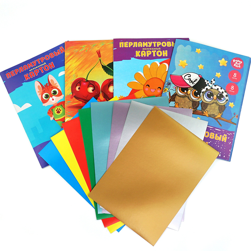 Картон перламутровый мелованный "Вместе лучше!", А4, 8 цветов, 8 листов - 3