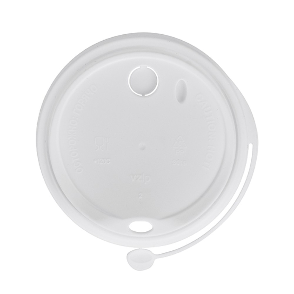 Крышка пластиковая для стаканов d=90 мм, для горячих напитков, 50 шт/упак, флип-топ, белый