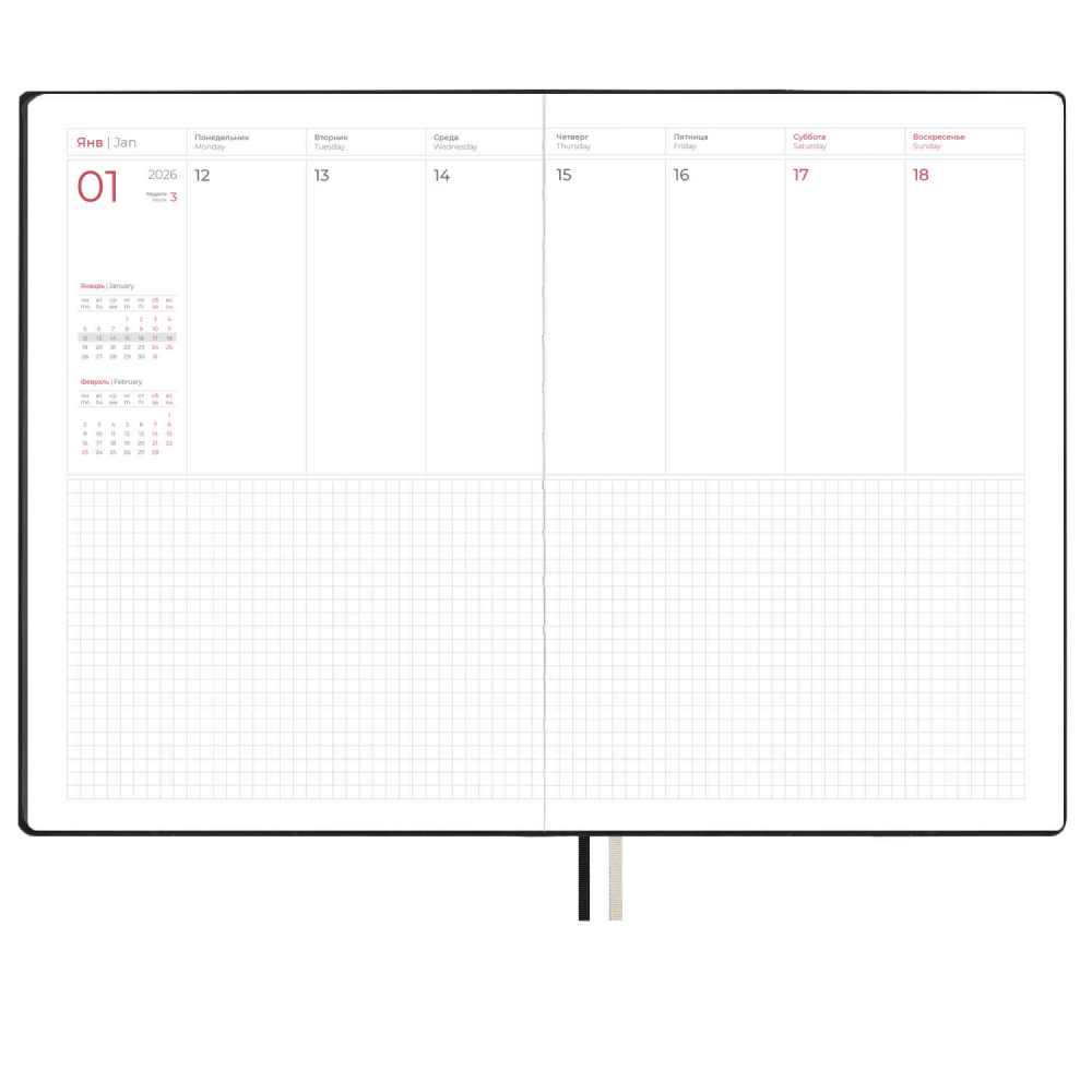 Еженедельник датированный "Тиволи Делавэ черный", А4, 160 страниц, черный, 2026 - 9