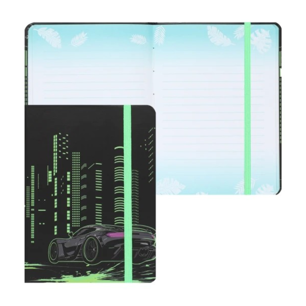 Книга записная "City car", А6, 105x145 мм, 64 листа, в линейку, черный, зеленый