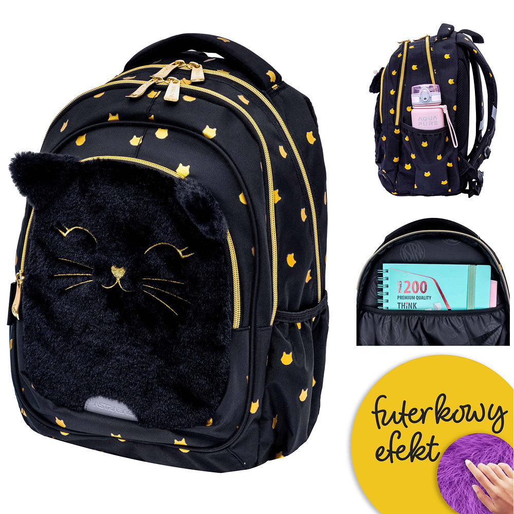 Рюкзак школьный "Fluffy Kitty Black", черный