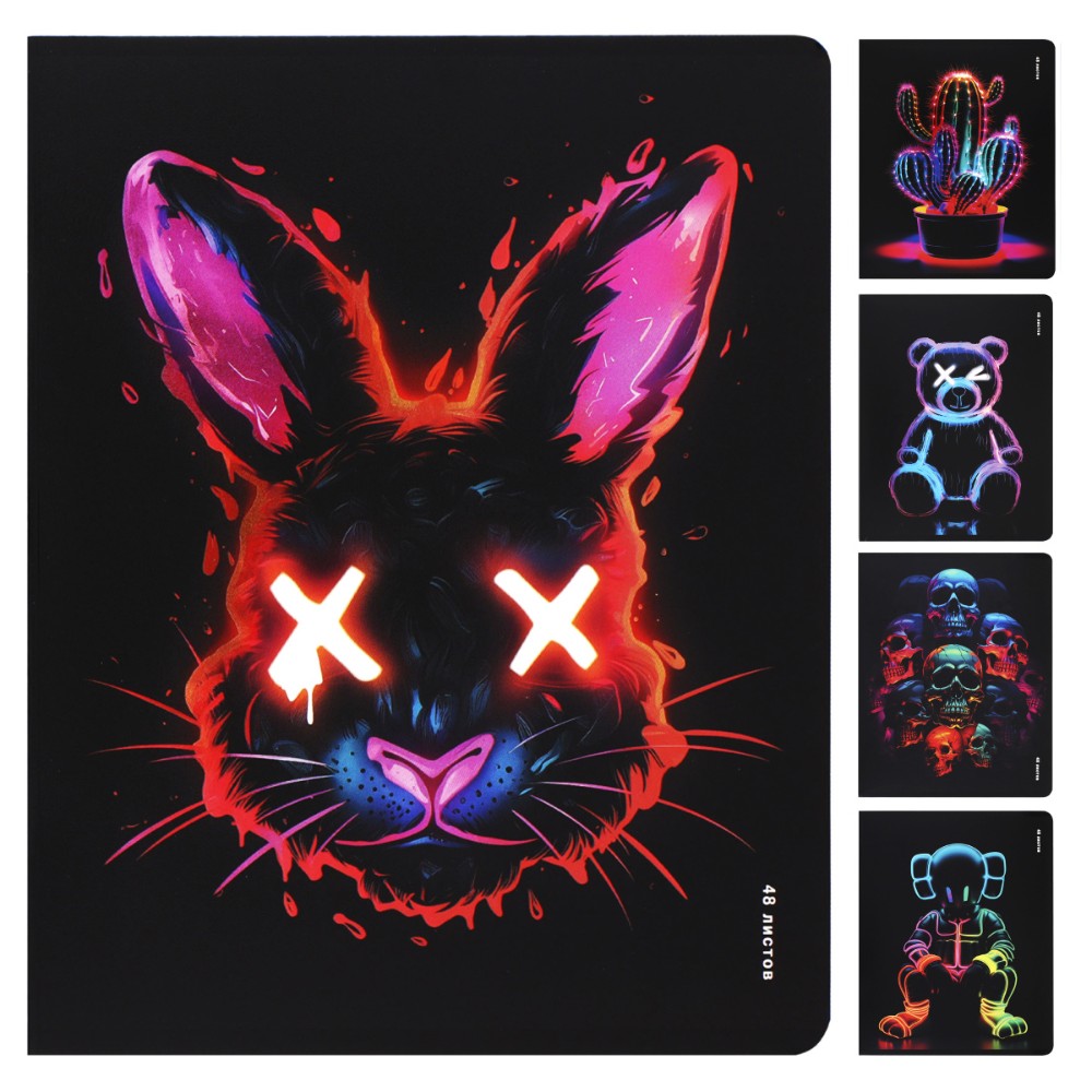 Тетрадь "Модный неон", А5, 48 листов, клетка, ассорти