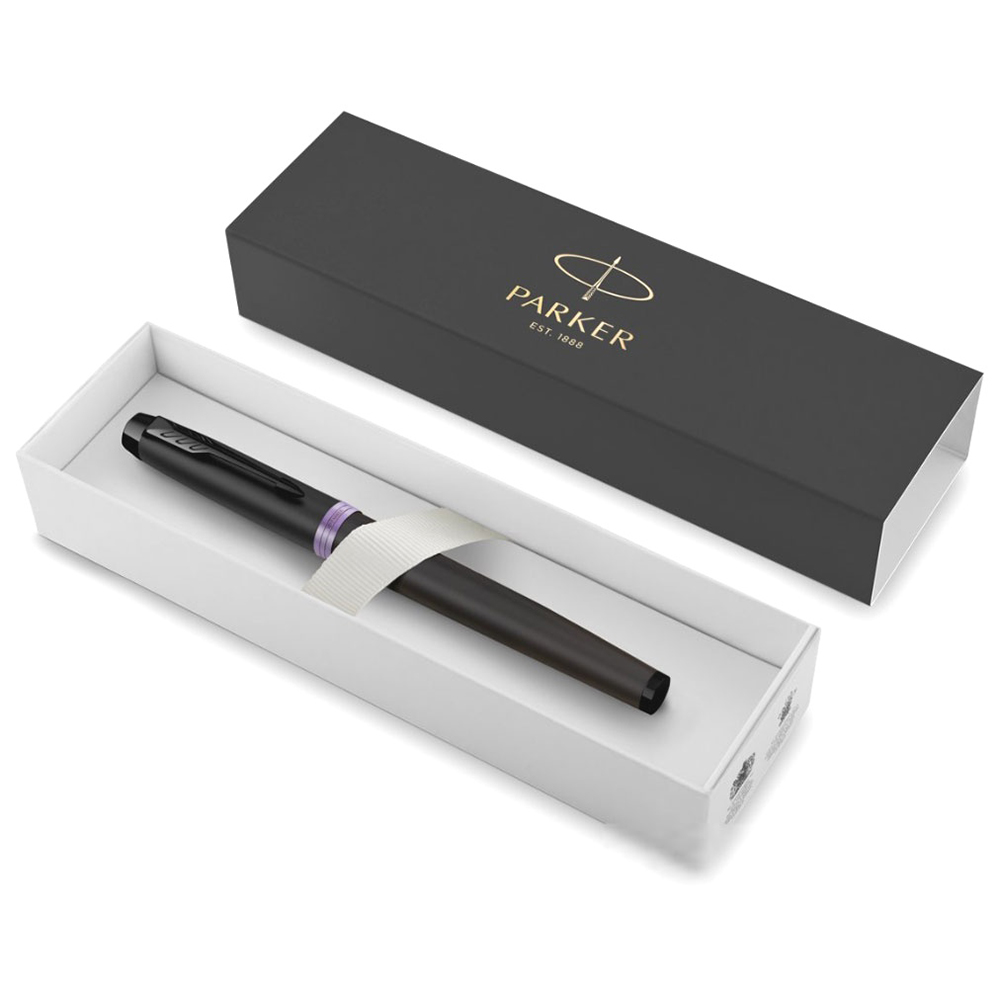 Ручка-роллер Parker "IM Vibrant Rings T315 Amethyst Purple PVD", 0,5 мм, черный, фиолетовый, стерж. черный