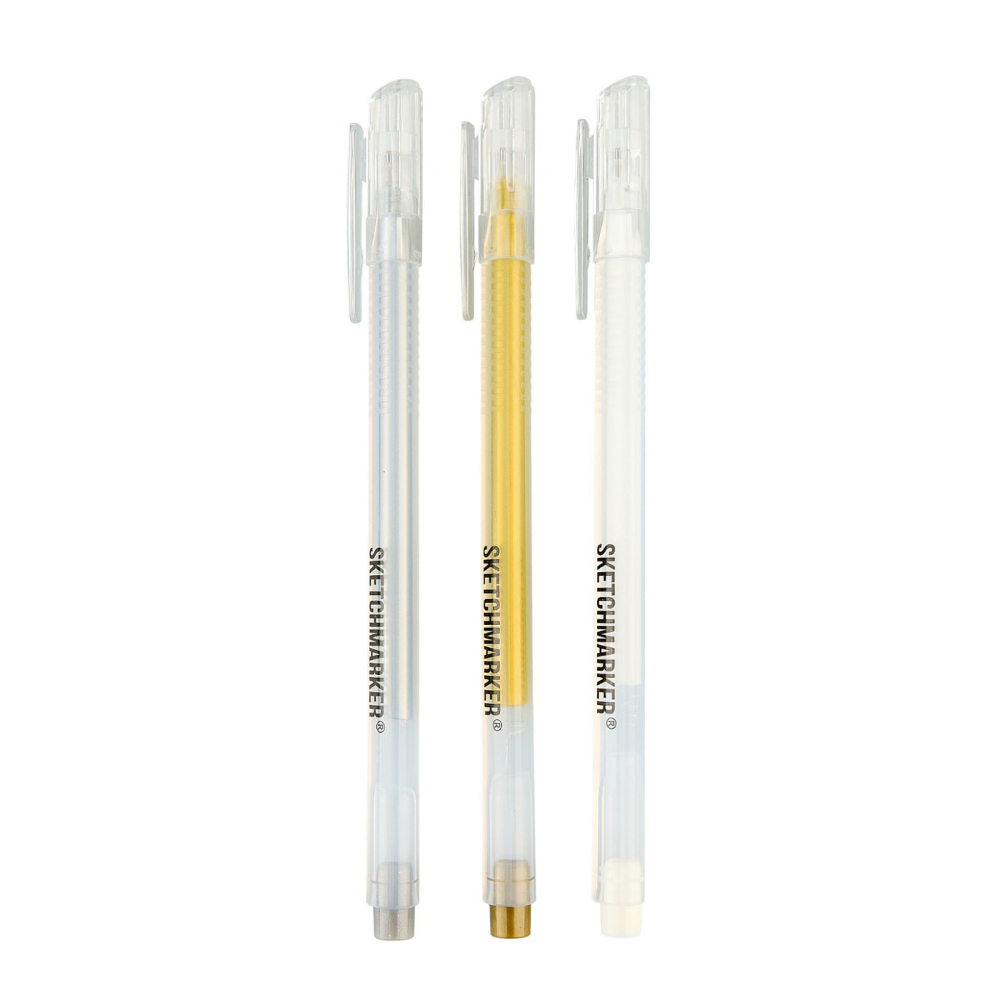 Набор ручек капиллярных "Sketchmarker", 3 шт, белый, золото, серебро