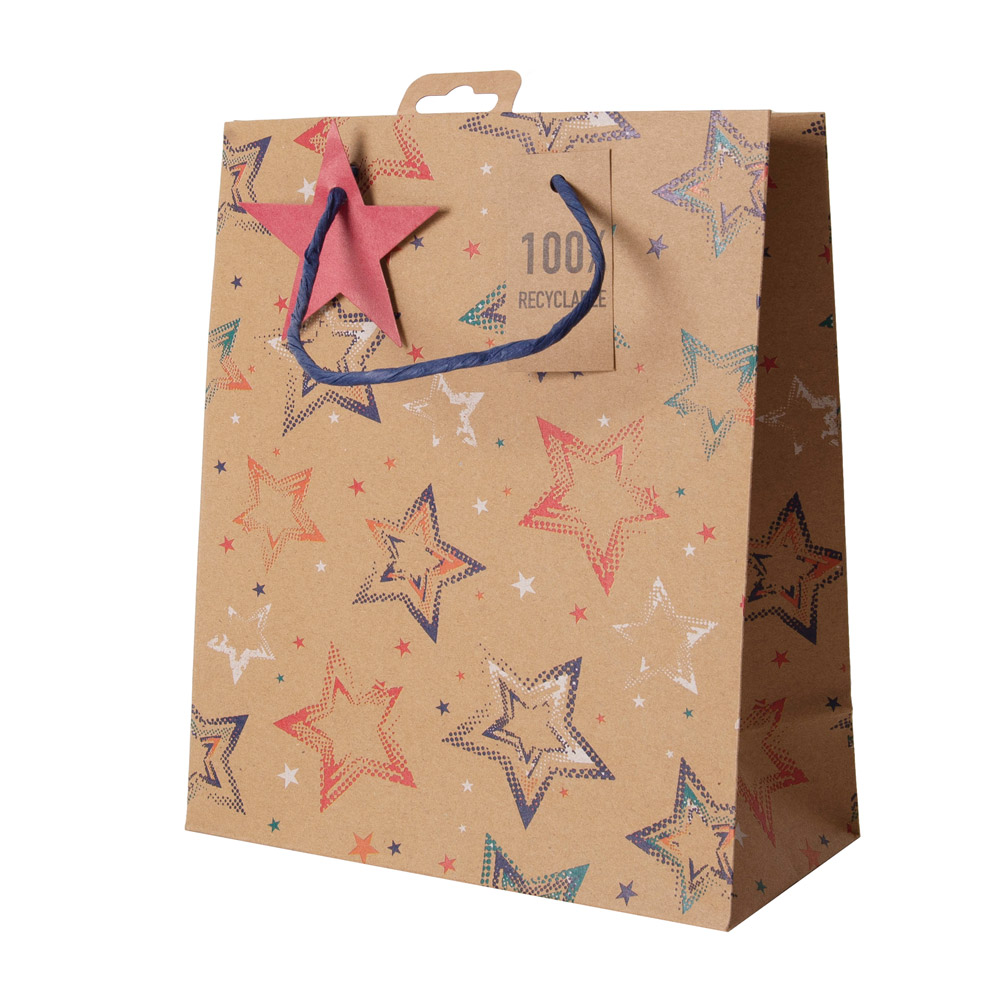 Пакет бумажный подарочный "Stars kraft", 26.5x14x33 см