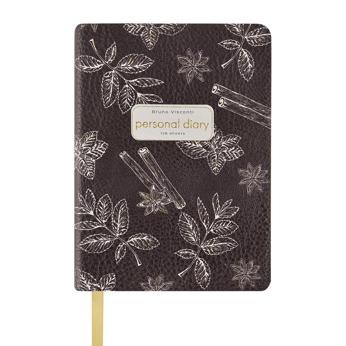 Ежедневник недатированный "Специи и Пряности. Cinnamon", A6, 256 страниц, линейка, кожзам, черный, срез золотисный