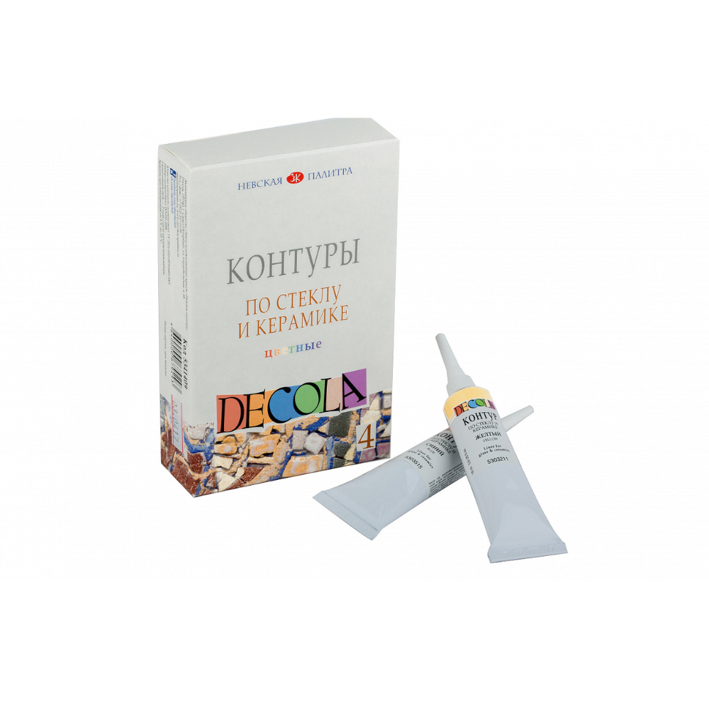 Контур акриловый для стекла и керамики "Декола цветные", набор 4 цвета, 18 мл., тубы
