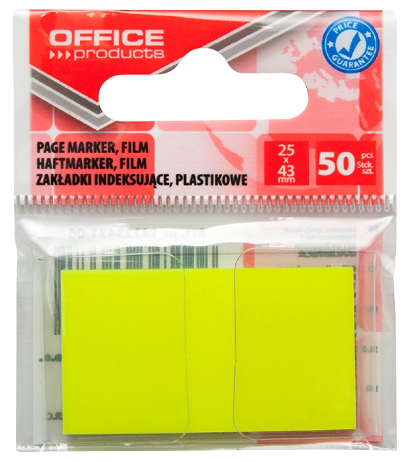 Закладки Office products, 25х43 мм, 50 штук, желтый