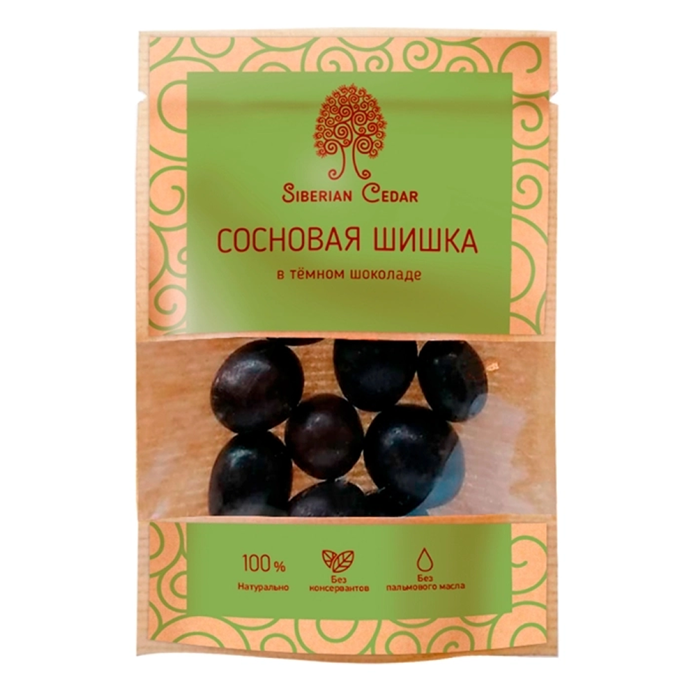 Конфеты "Сибирский кедр", сосновая шишка в темном шоколаде, 60 гр.