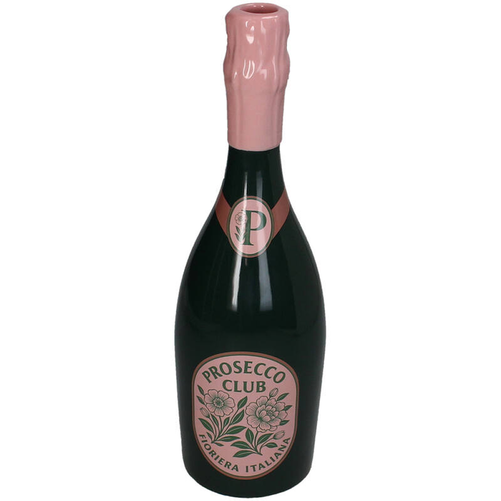 Ваза керамическая "Prosecco Bottle", 9.8х9.8х21 см, темно-зеленый, розовый
