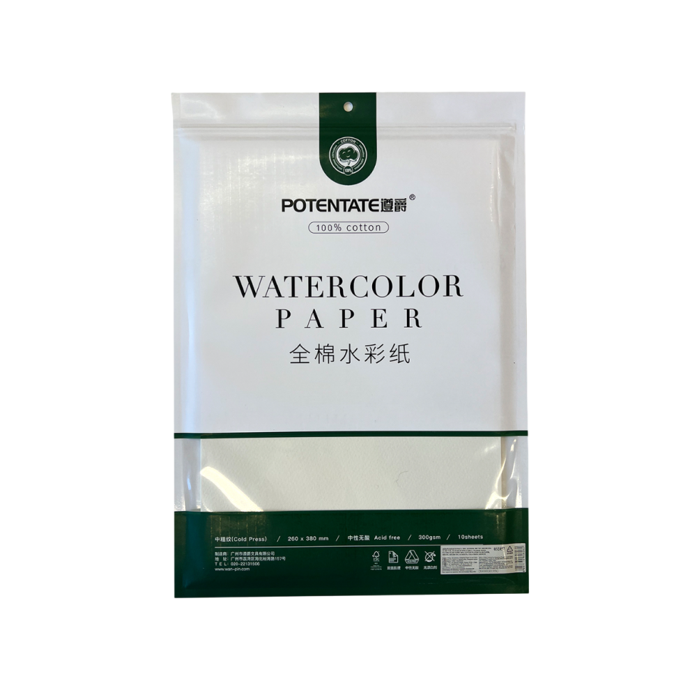 Бумага для акварели "Potentate", хлопок, холодный пресс, 27х39 см, 10 листов