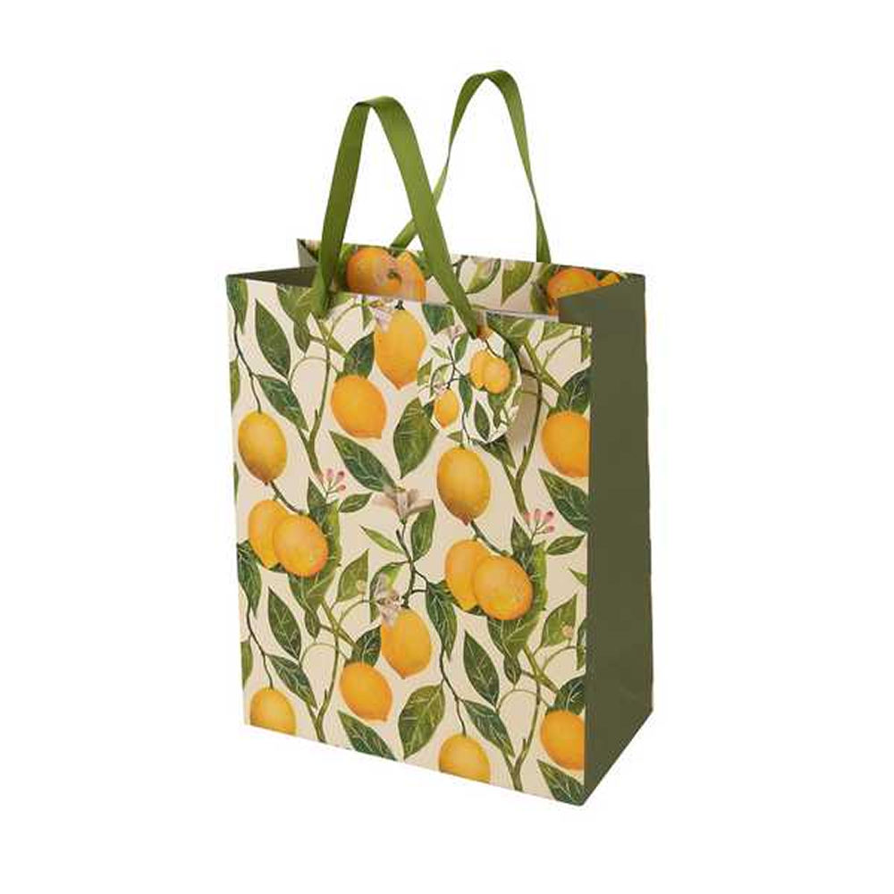 Пакет бумажный подарочный "Flora. Лимоны", 26x32,4x13 см, желтый