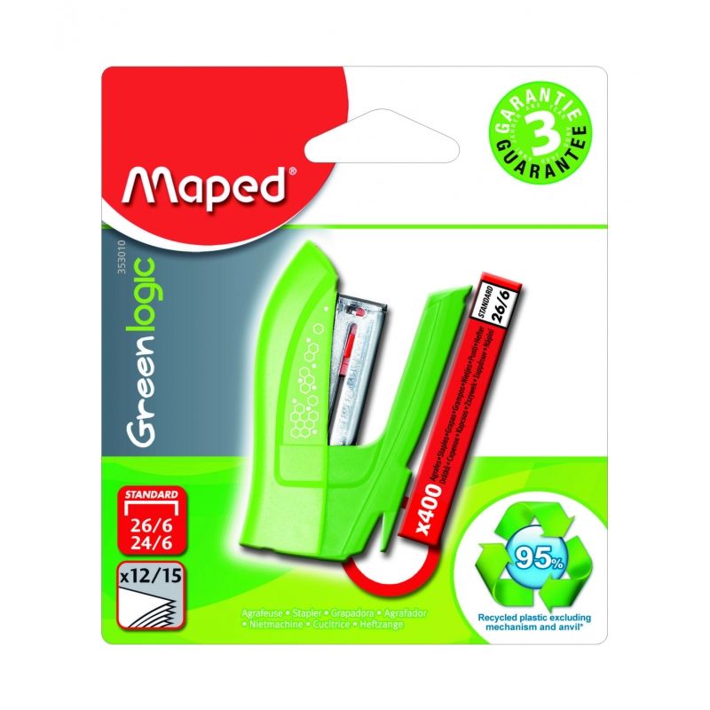 Скобосшиватель Maped "Greenlogic", №10, 15 листов, ассорти - 3