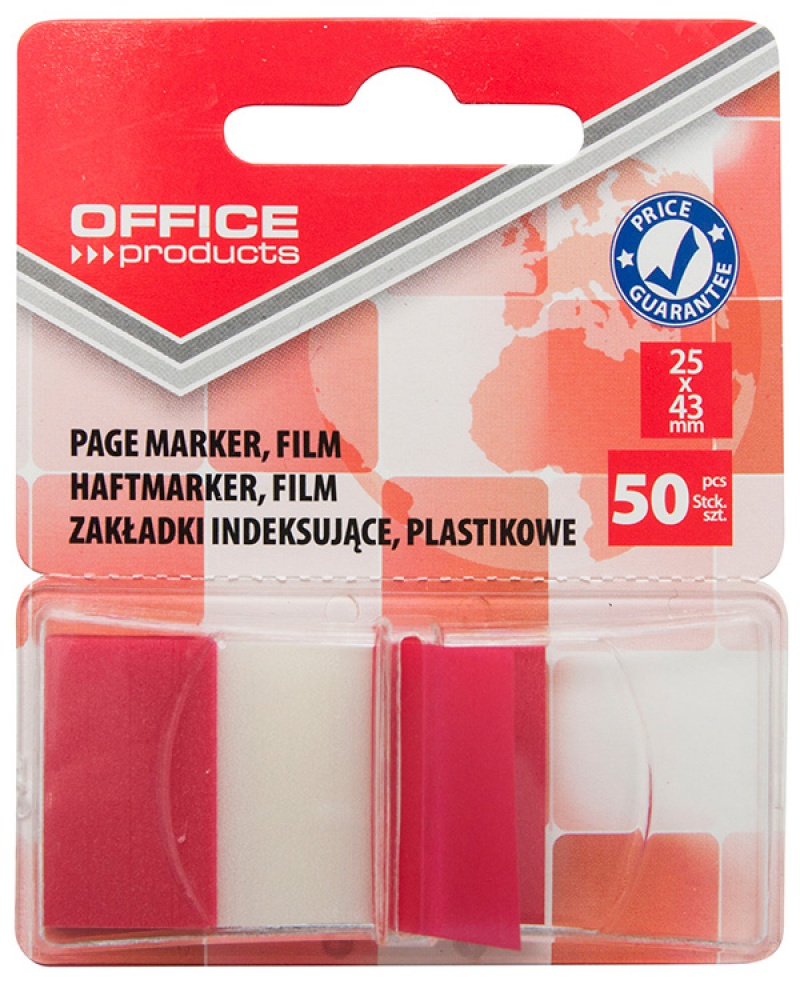 Закладки пластиковые "Office products", 25x43 мм, 50 шт, красный, блистер