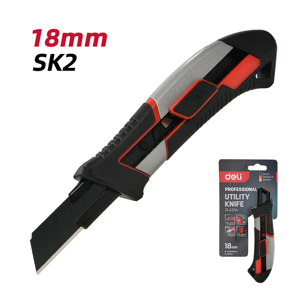 Нож строительный Deli YS DL4254, 18 мм, прорезиненная рукоятка, серебристый, черный - 7