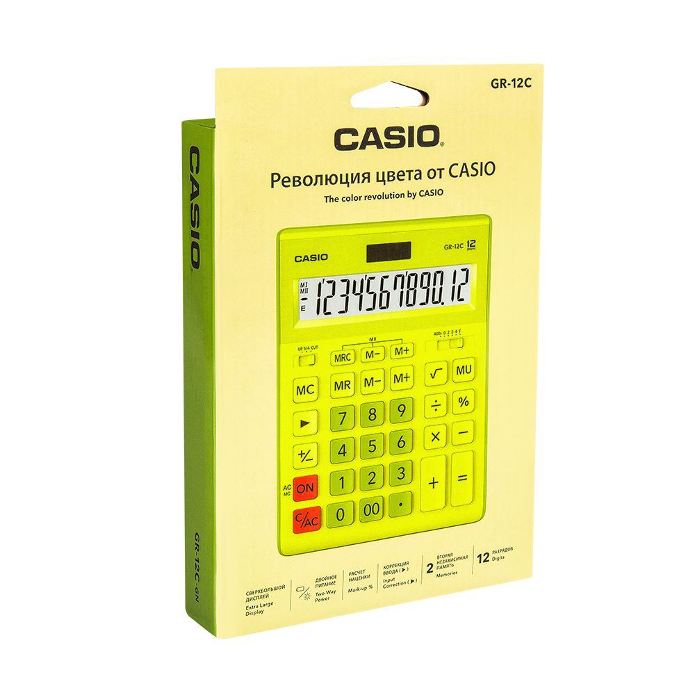 Калькулятор настольный Casio "GR-12", 12-разрядный, салатовый