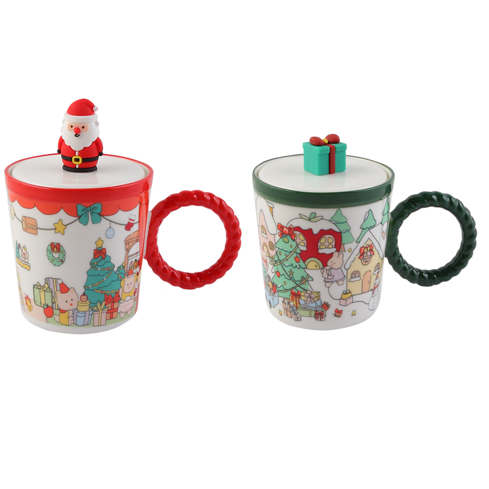 Кружка керамическая "Новогодние истории", 420 мл, с крышкой, ассорти