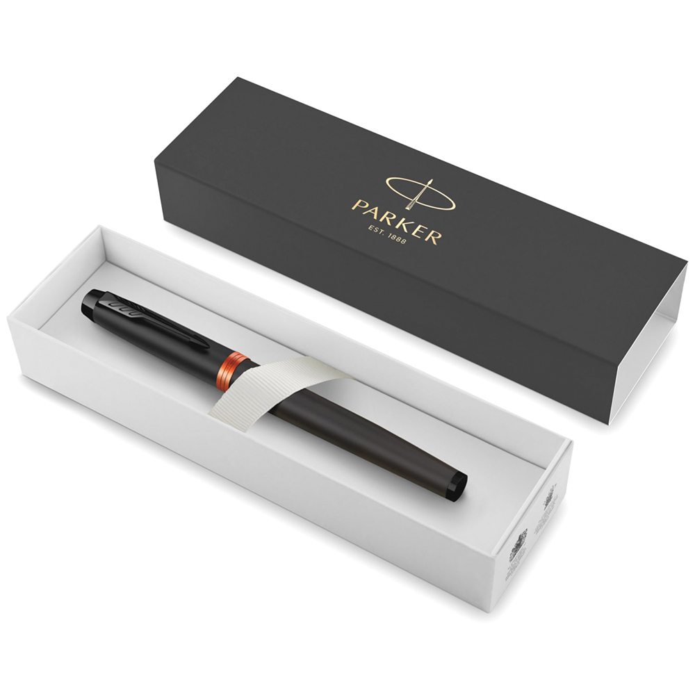 Ручка-роллер Parker "IM Vibrant Rings T315 Flame Orange PVD", 0,5 мм, черный, оранжевый, стерж. черный