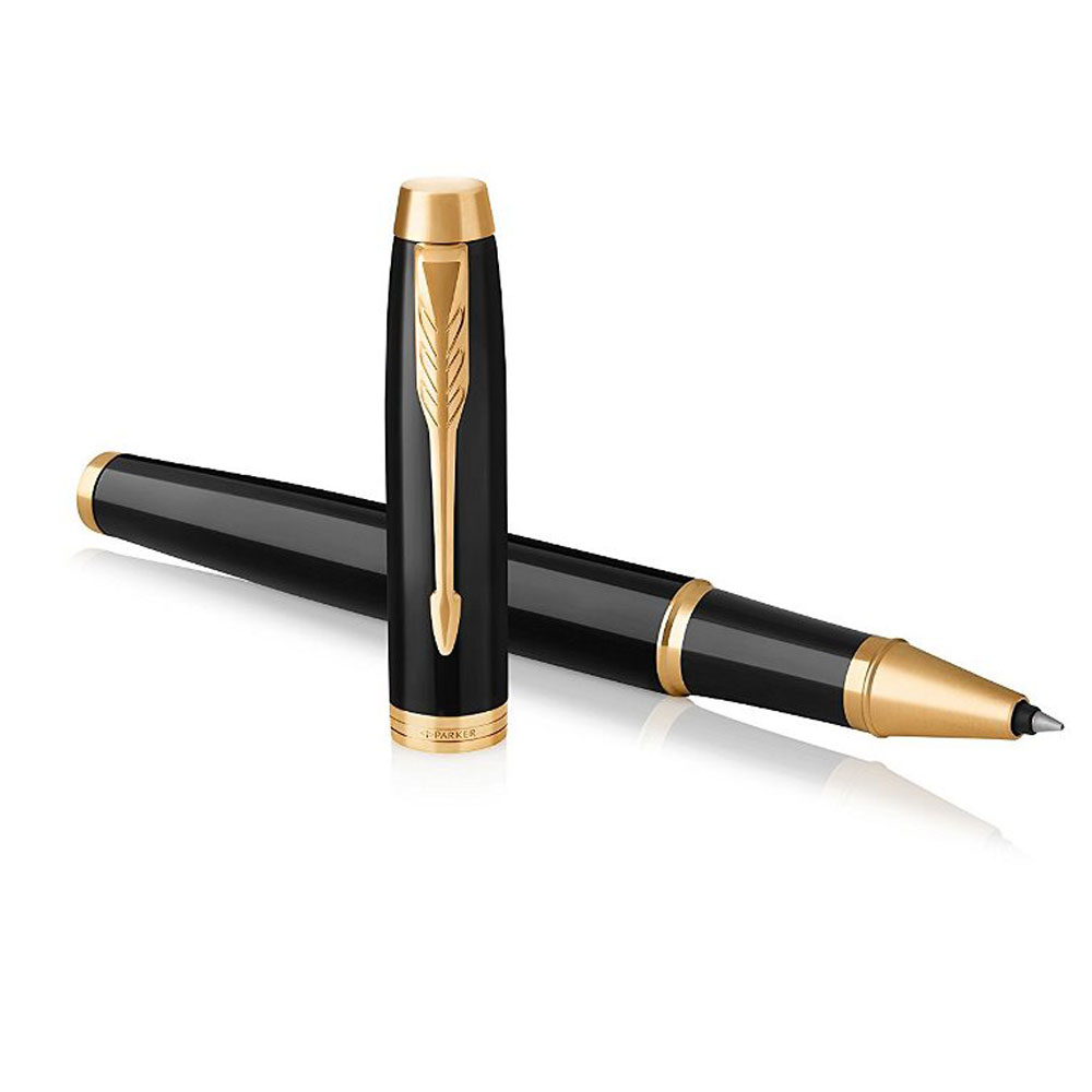 Ручка-роллер Parker "IM Black Lacquer GT", 0.5 мм, черный, золотистый, стерж. черный