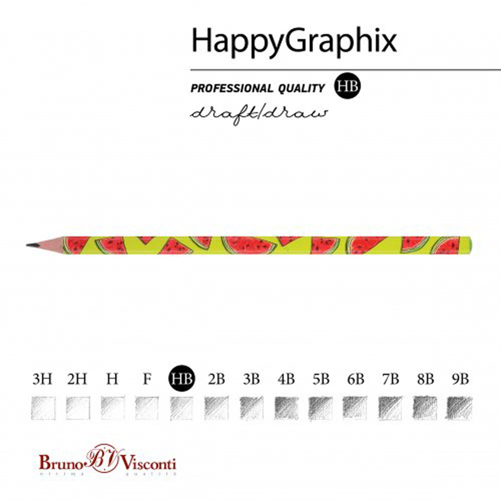 Карандаш чернографитный "HappyGraphix. Арбуз", HВ, без ластика, зеленый, красный