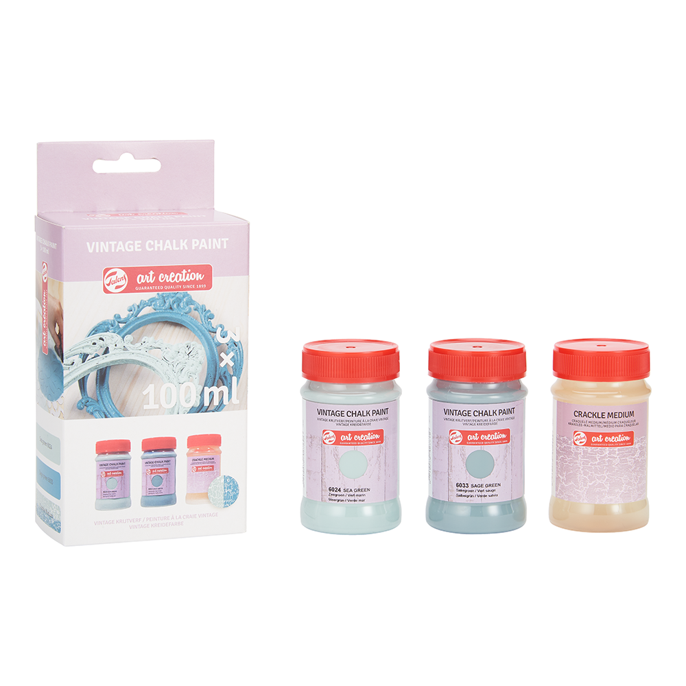 Набор красок декоративных "VINTAGE CHALK PAINT", 100 мл, синие оттенки + кракелюр - 3 Набор красок декоративных "VINTAGE CHALK PAINT", 100 мл, синие оттенки + кракелюр - 3