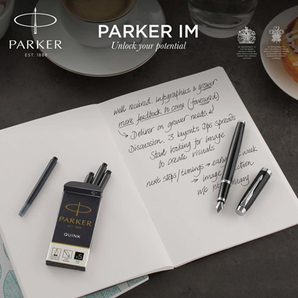 Ручка перьевая Parker "IM Black Lacquer CT", M, металлическая, подарочная упаковка, черный, патрон черный - 7