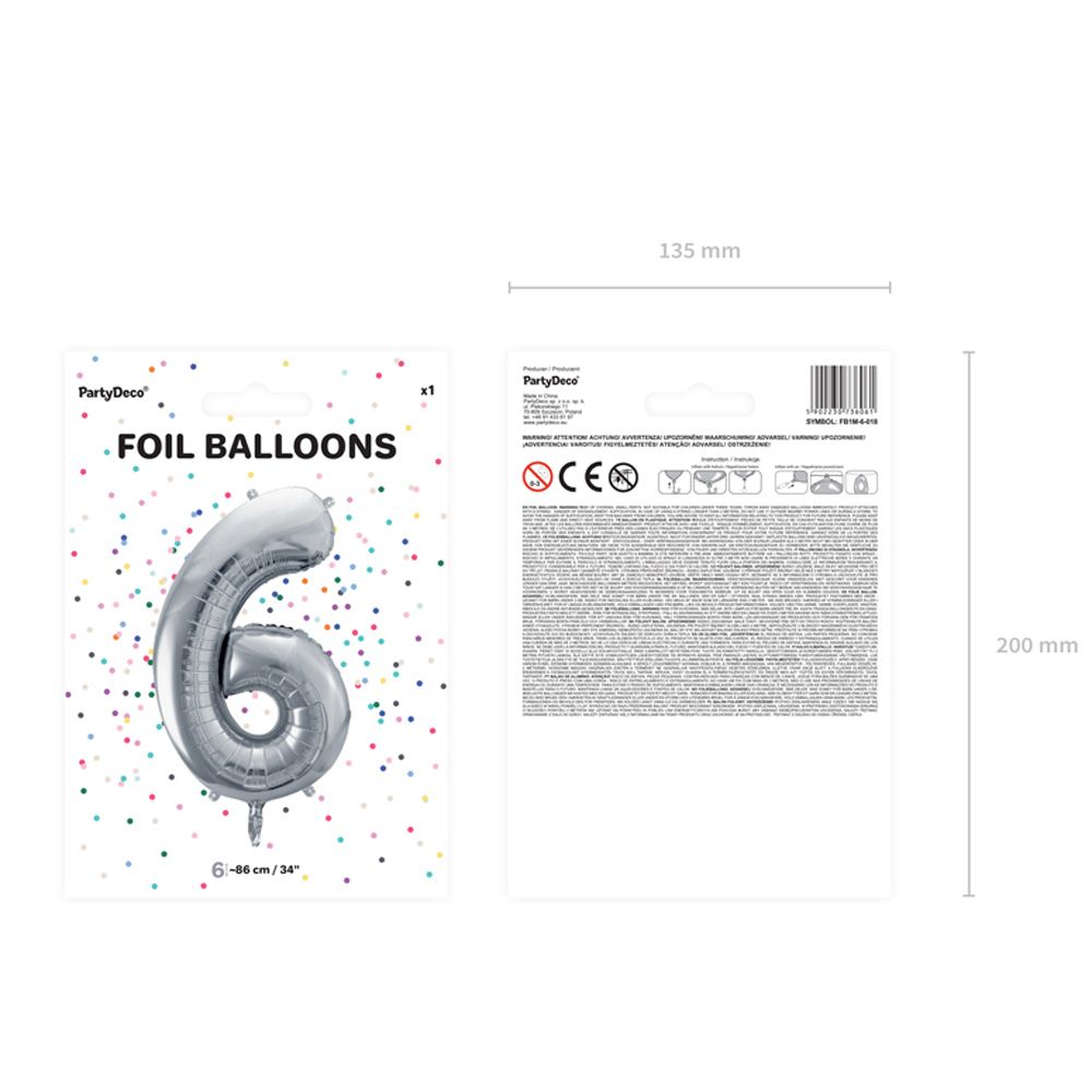 Шар фольгированный цифра "6", серебристый - 3