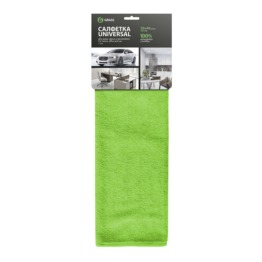 Салфетка из микроволокна "Grass", 250 г/м2, 35x40 см, 1 шт/упак, зеленый