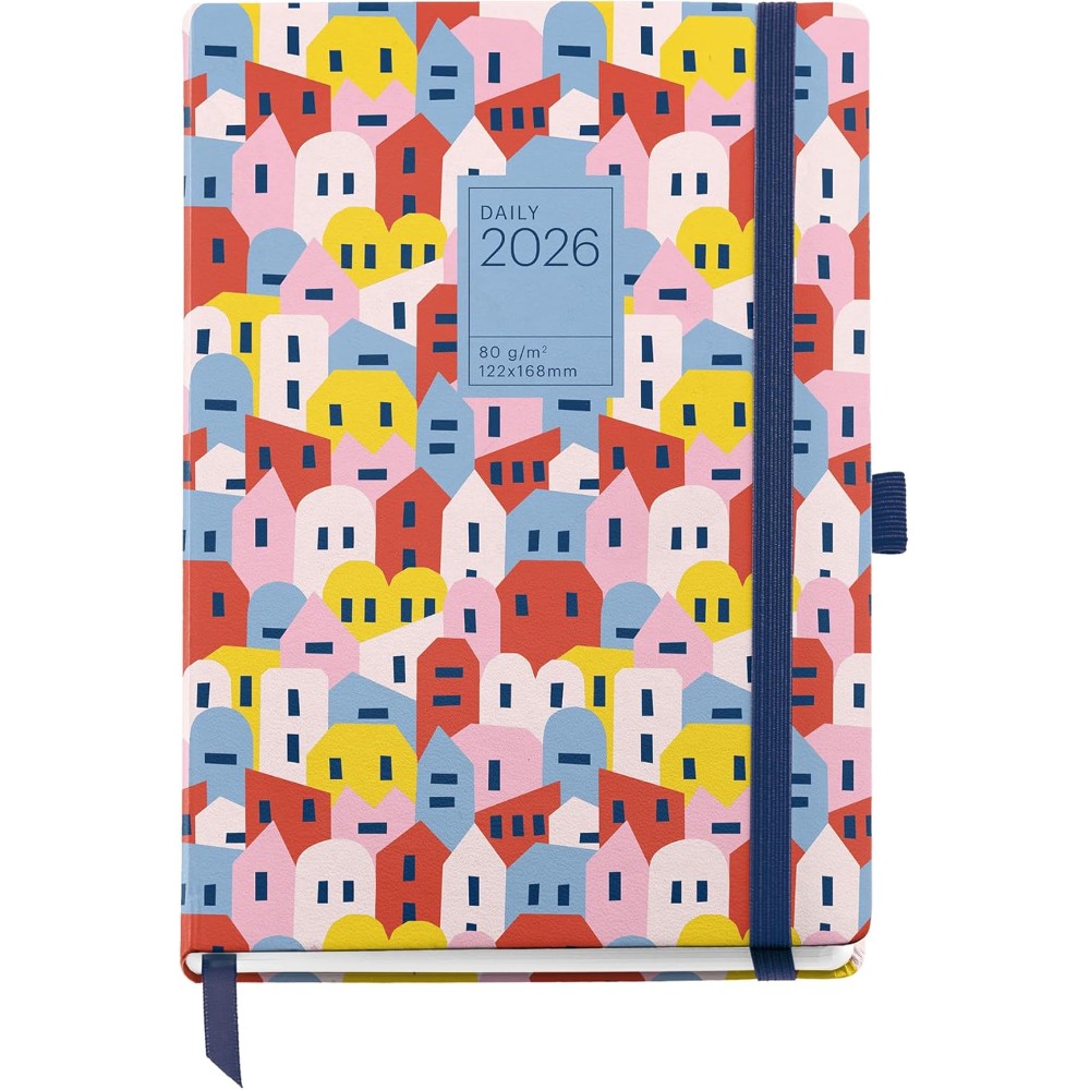 Ежедневник датированный "Houses" 2026, A6, линейка, синий, красный