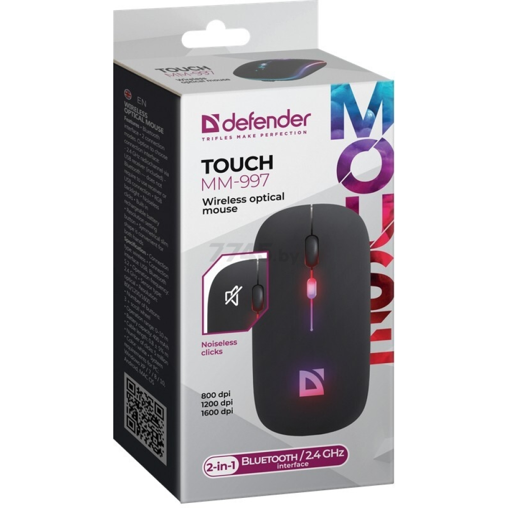 Мышь DEFENDER Touch MM-997, оптич., беспроводная, черный, 800-1600 dpi