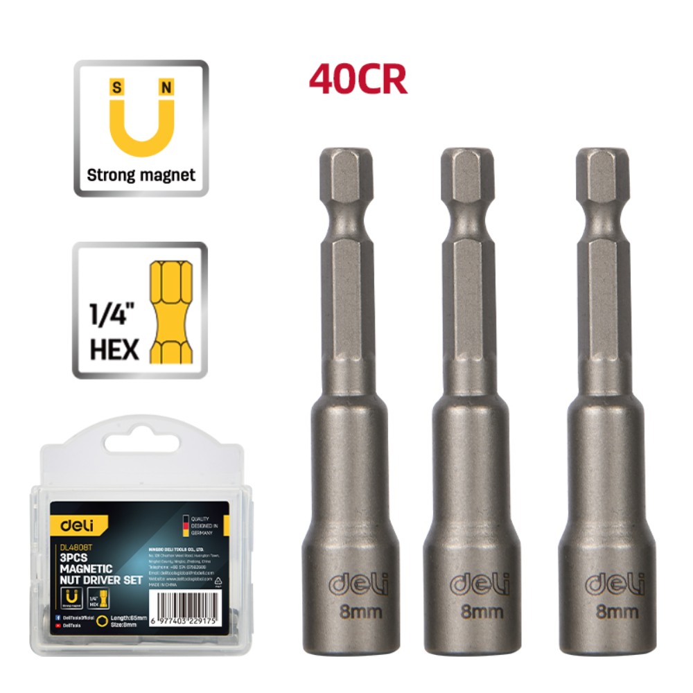 Набор насадок шестигранных магнитных Deli YS EDL4808T, 8 мм, HEX 1/4", серебристый - 3