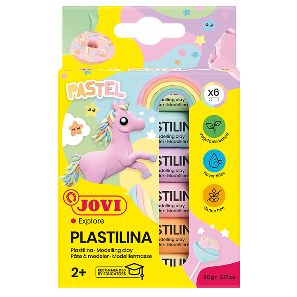 Пластилин для детской лепки "JOVI", 6 цветов, пастель, растительный