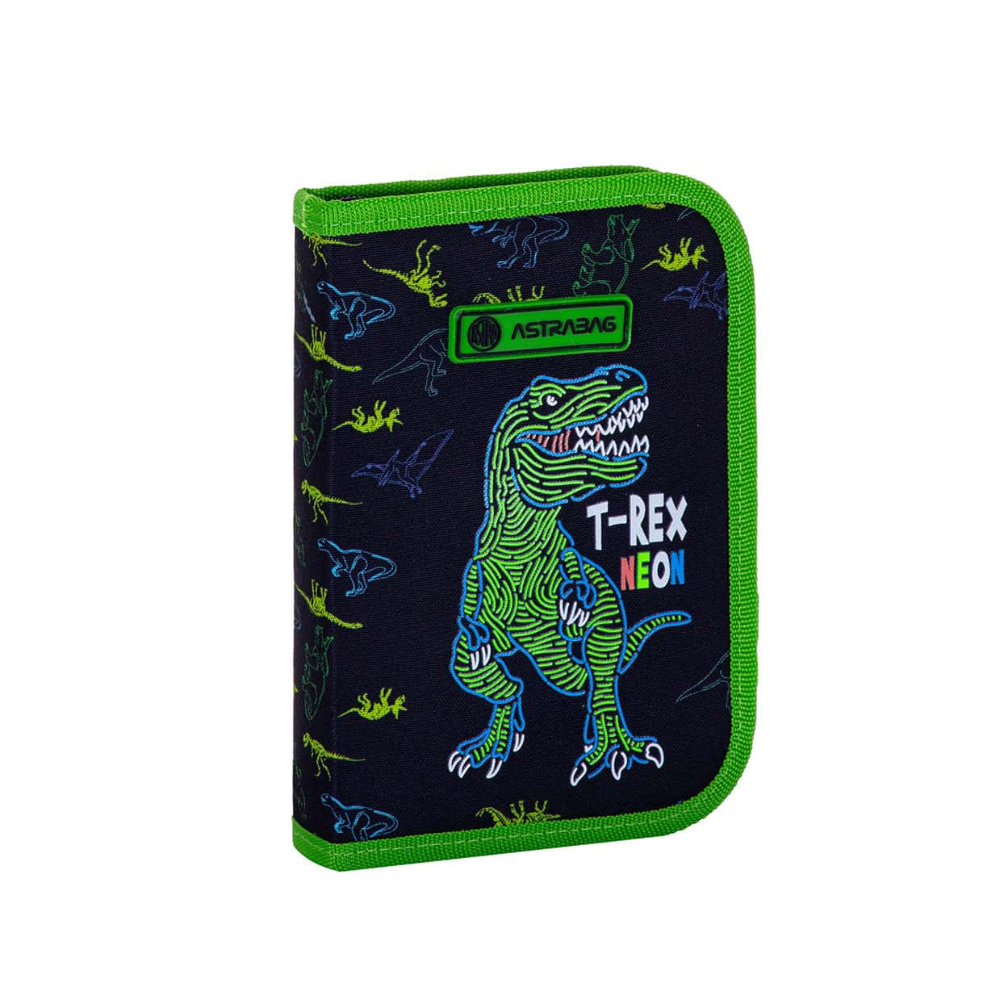 Пенал-книжка "T-Rex Neon", 1 отделение, черный, зеленый - 2