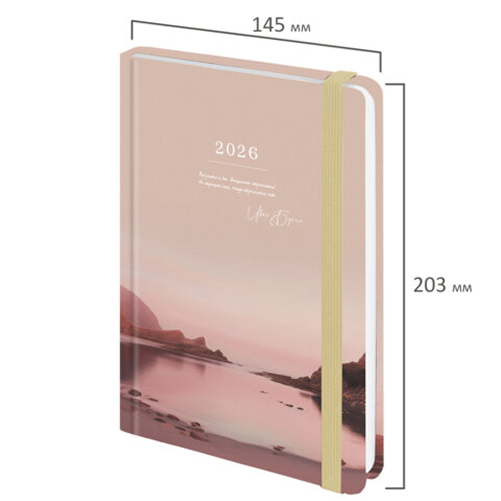Ежедневник датированный "Безмятежность" на 2026 год, А5, 320 страниц, на резинке, розовый