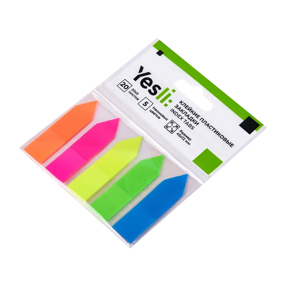 Закладки пластиковые "Yesli:. Arrow", 12х44 мм, 20 штук, ассорти неон - 3