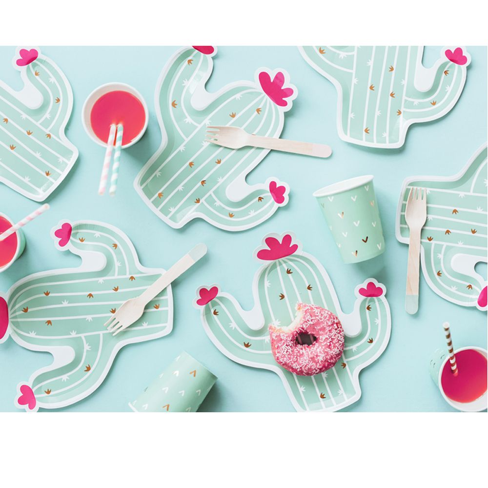 Тарелка бумажная "Кактус", 23х24 см, 6 шт, мятный - 3