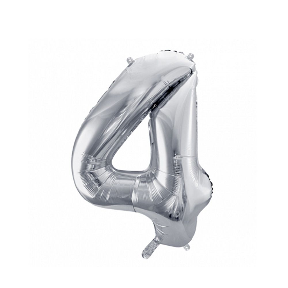 Шар фольгированный цифра "4", серебристый