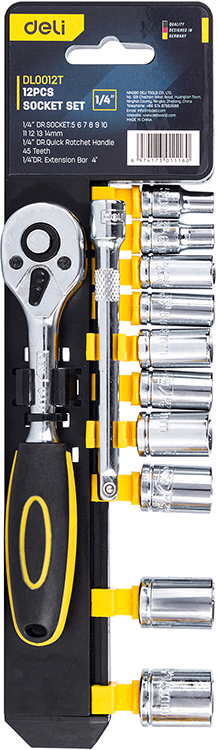Набор торцевых ключей "Deli" EDL0012T,12 предметов, 5-14 мм, желтый, серебристый