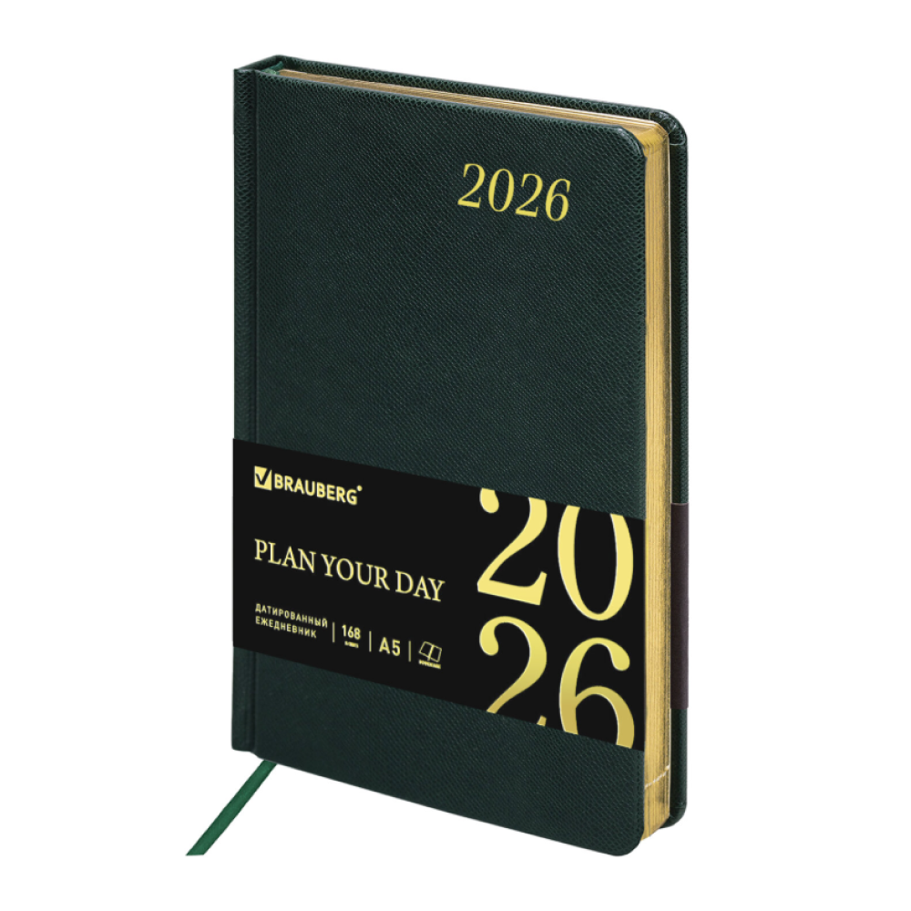 Ежедневник датированный "Iguana" 2026, А5, 336 страниц, темно-зеленый, срез золотой