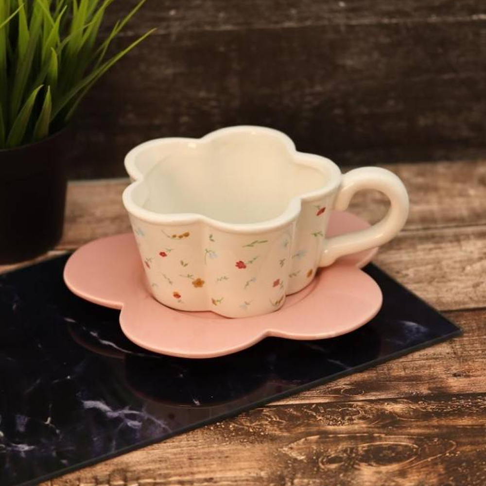 Чашка с блюдцем "Cozy dishes", керамическая, 430 мл., белый, розовый