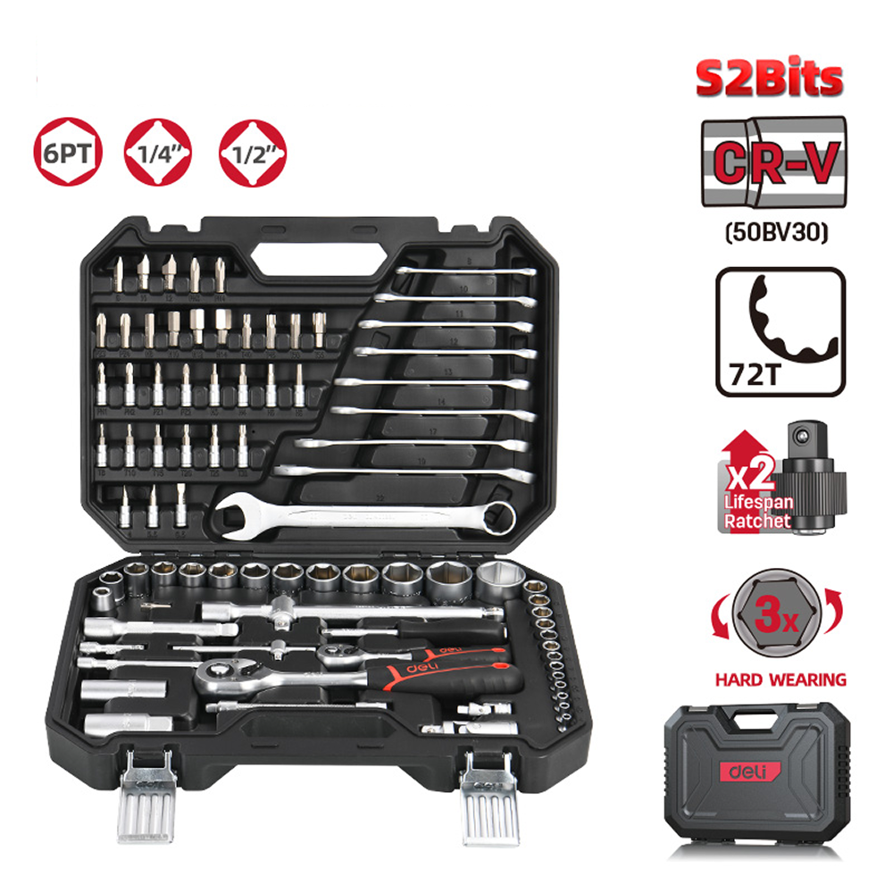 Набор инструмента 1/4", 1/2" Deli RS EDQ45082, 82 шт - 9