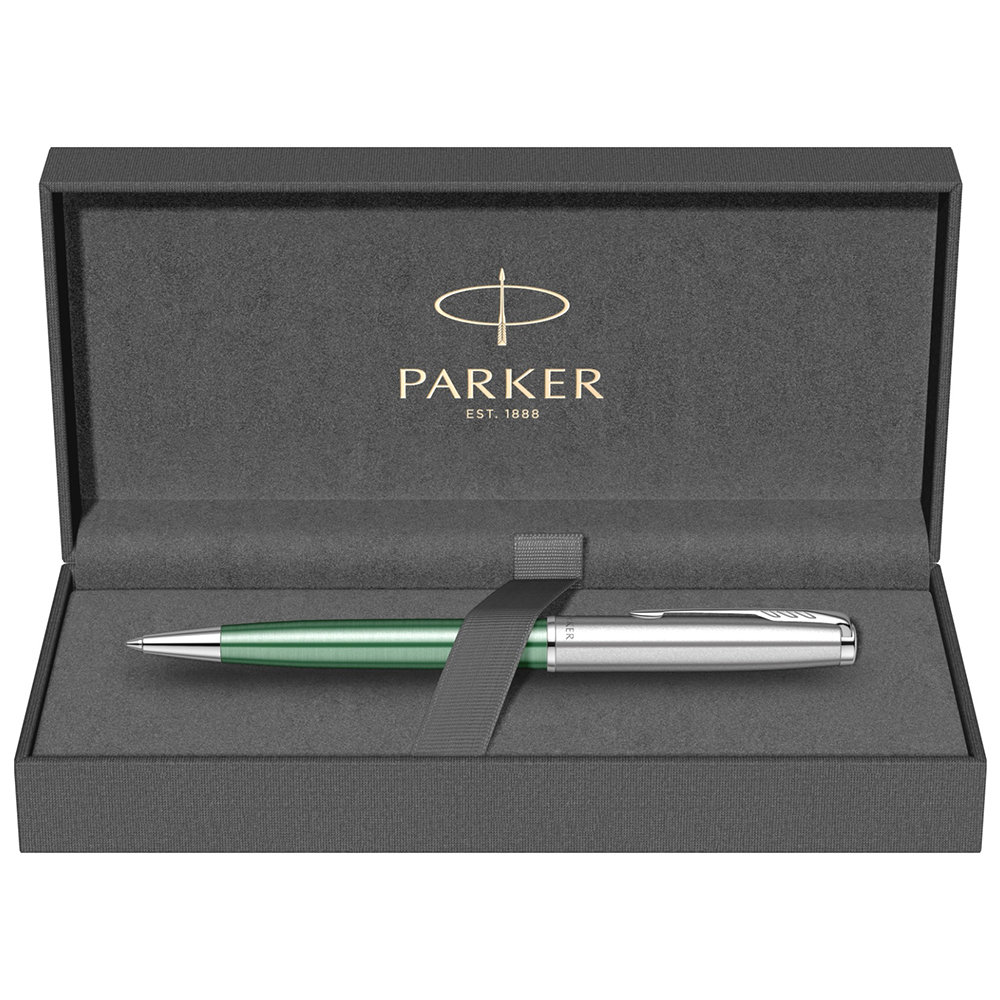 Ручка шариковая автоматическая Parker "Sonnet Essential SB K545", 0,7 мм, серебристый, зеленый, стерж. черный