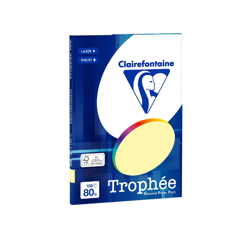 Бумага цветная "Trophée", А4, 100 листов, 80 г/м2, светло-желтый