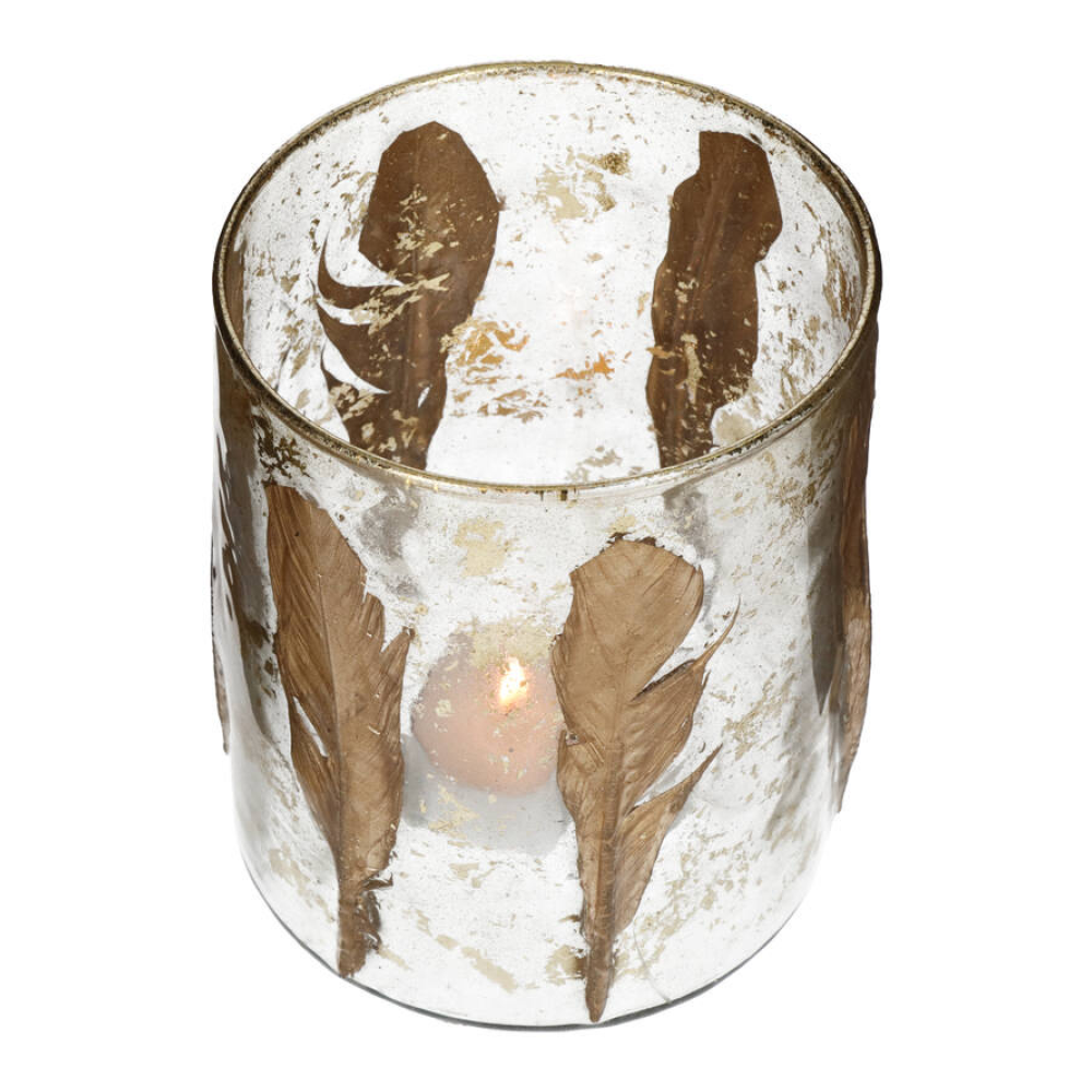 Подсвечник "Feather", стекло, золотой, прозрачный