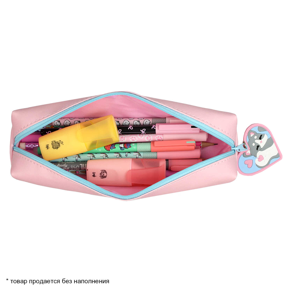Пенал "Влюблённый котик", 1 отделение, розовый - 6