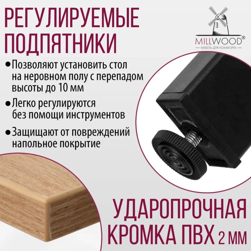 Стол Millwood Сеул, 1600х800 мм, дуб золотой крафт, черный - 6