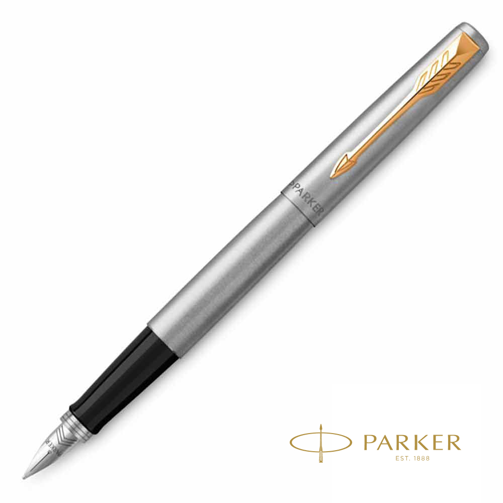 Ручка перьевая "Parker Jotter Stainless Steel CT", М, серебристый, золотистый, патрон синий, -30%