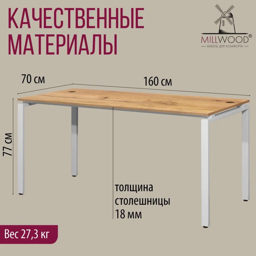 Стол письменный Millwood Лофт Сиэтл (ДТ-5), 1600х700 мм, дуб золотой крафт, белый - 5
