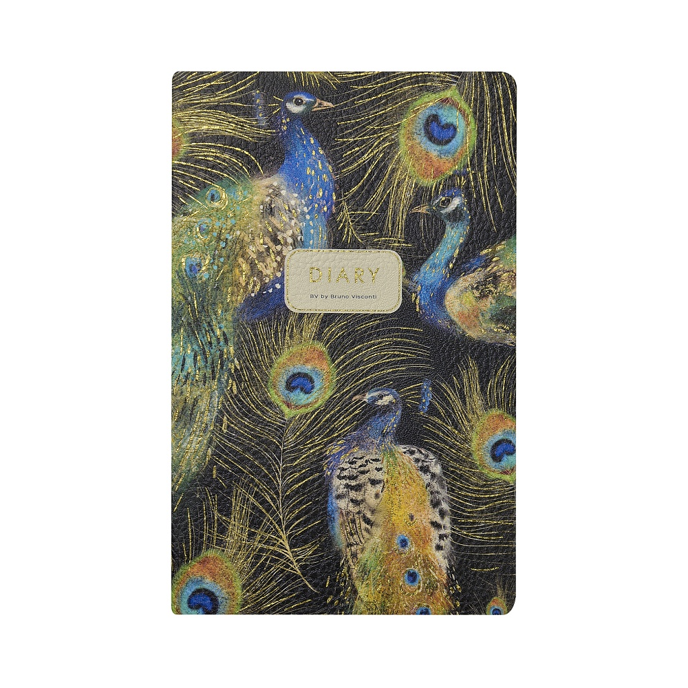 Ежедневник недатированный "Flora. Павлины", А5, 256 страниц, зеленый, синий